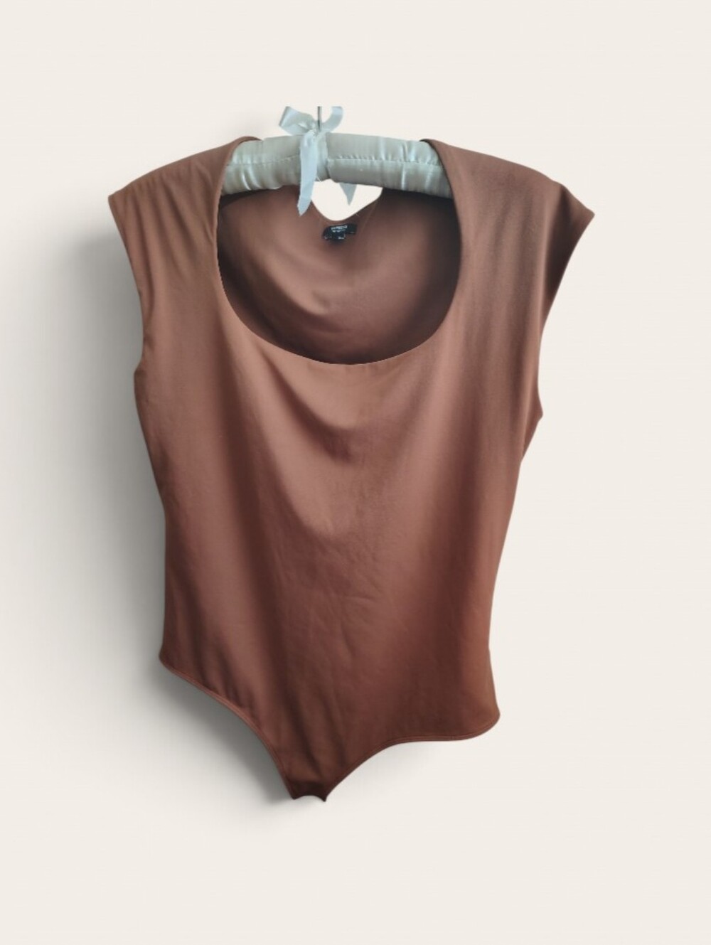 Scoop Neck Brown Stretch Bodysuit - Women's Top